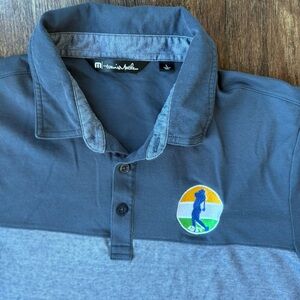 Travis Mathew Men’s Polo Shirt Size L - Blue Two-Tone ADSV Golf Patch